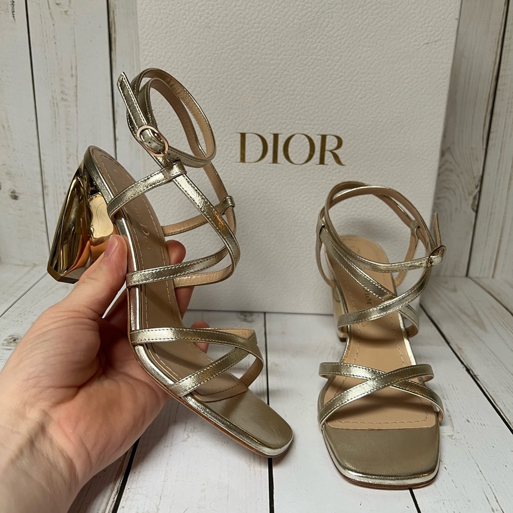 Christian Dior Rhodes Strappy Leather Sandal Pale Gold Sz 35 / 5 - Picture 5 of 15